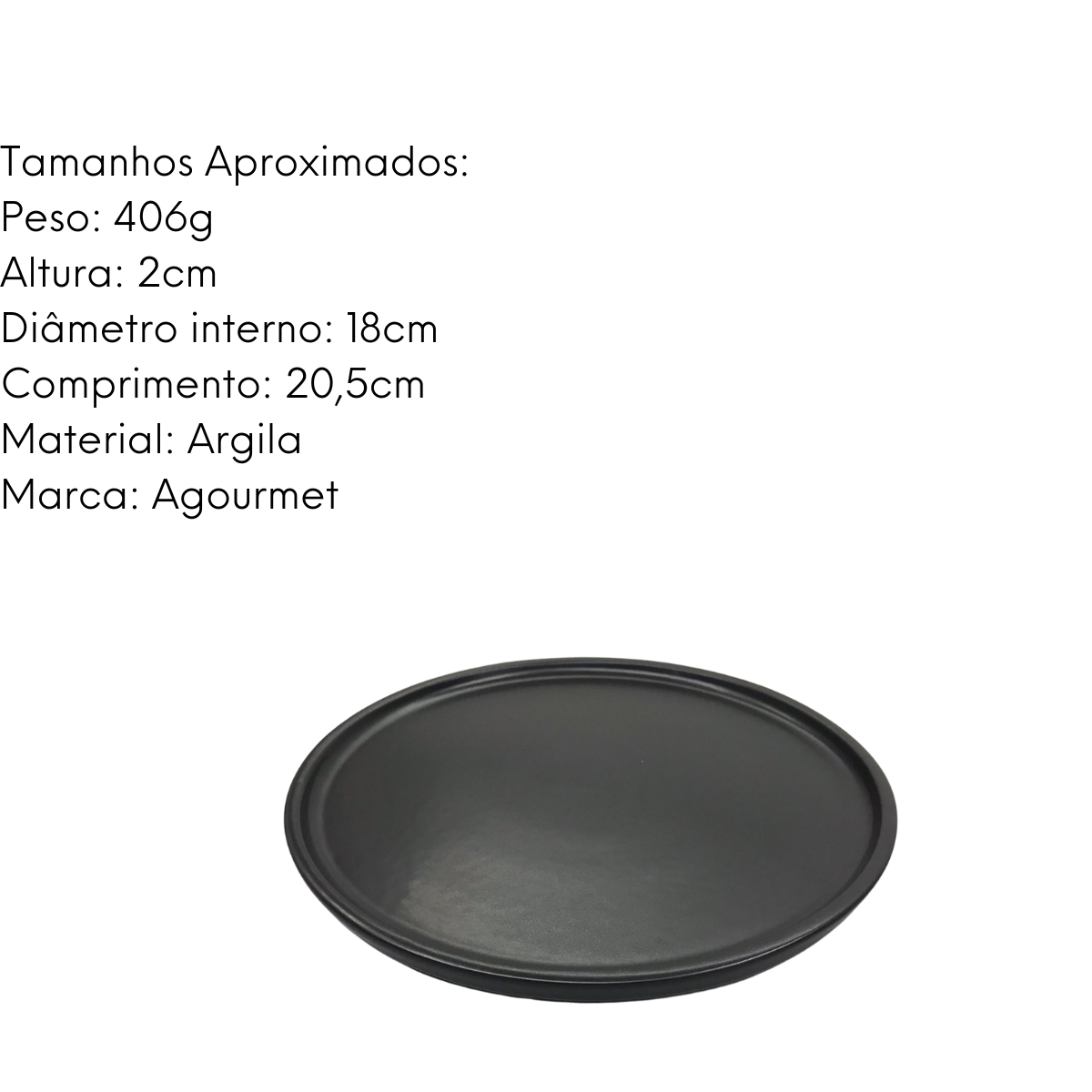 Prato Raso Preto Fosco Esmalte Argila 20cm G.A CERÂMICA ARTISTICA
