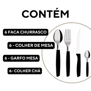 Conjunto talher 24peças piemonte preto A Gourmet