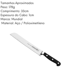 Faca Pão Preta Premium 8´´ Mundial Hercules