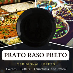 Conjunto de 6 Prato Raso Meridional Vidro Preto - A Gourmet