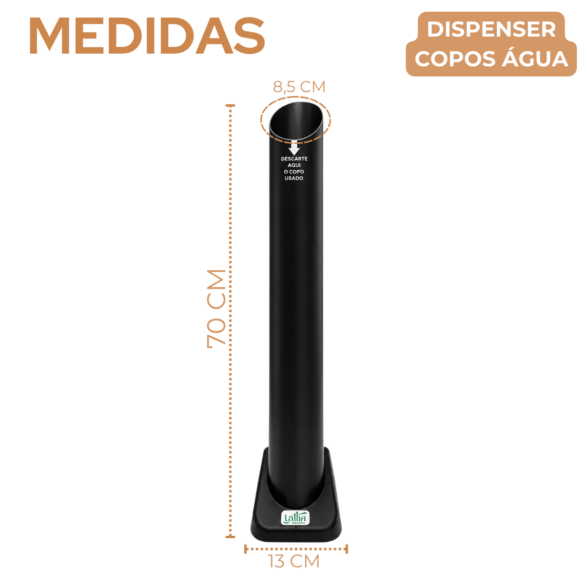Coletor de Copos Água Descartáveis 69cm Preto para Café e Buffet