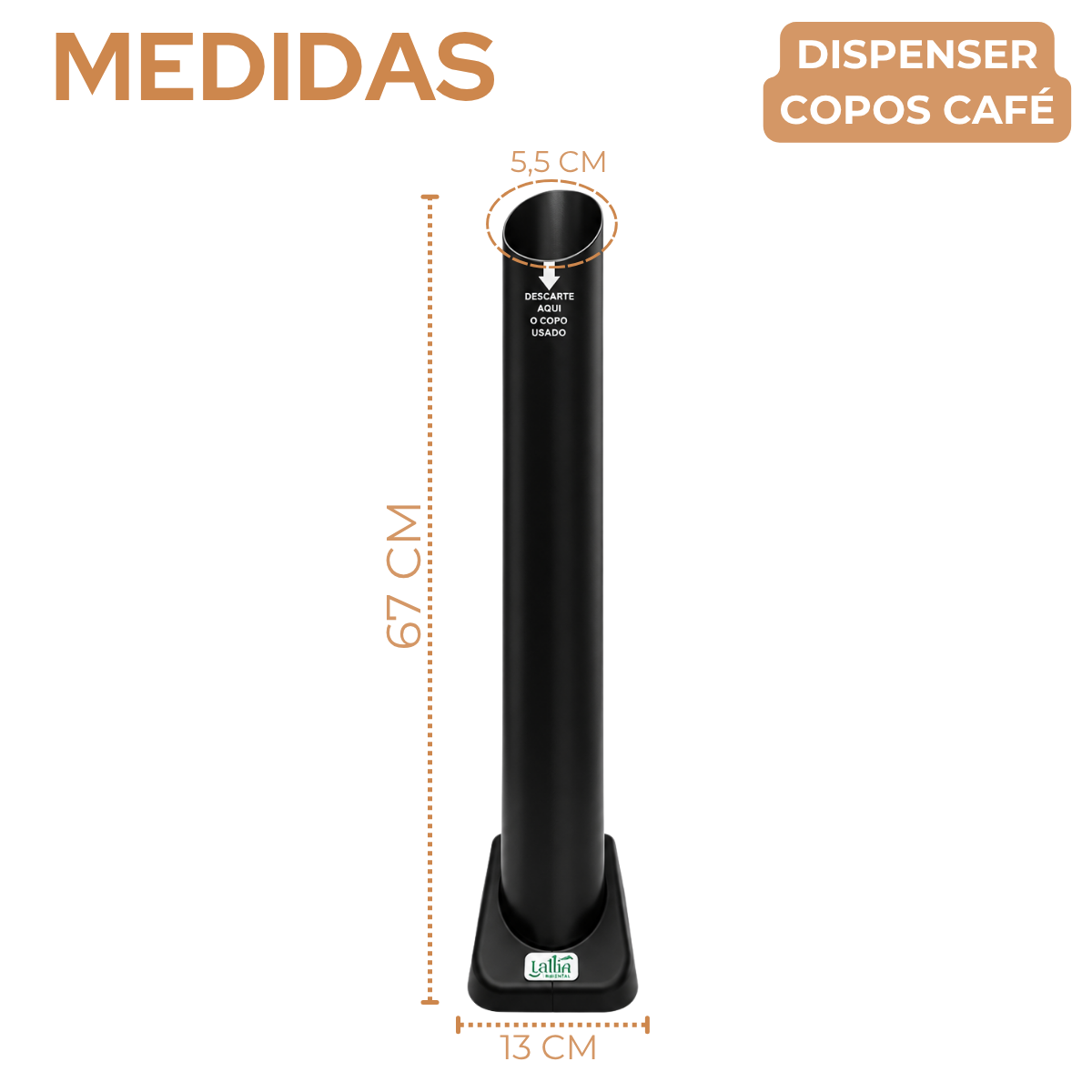 Coletor de Copos Café Descartáveis 69cm Preto para Café e Buffet