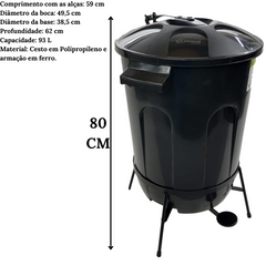 Lixeira Cesto Fechado 93L C/ Armação Pedal Ferro - A Gourmet