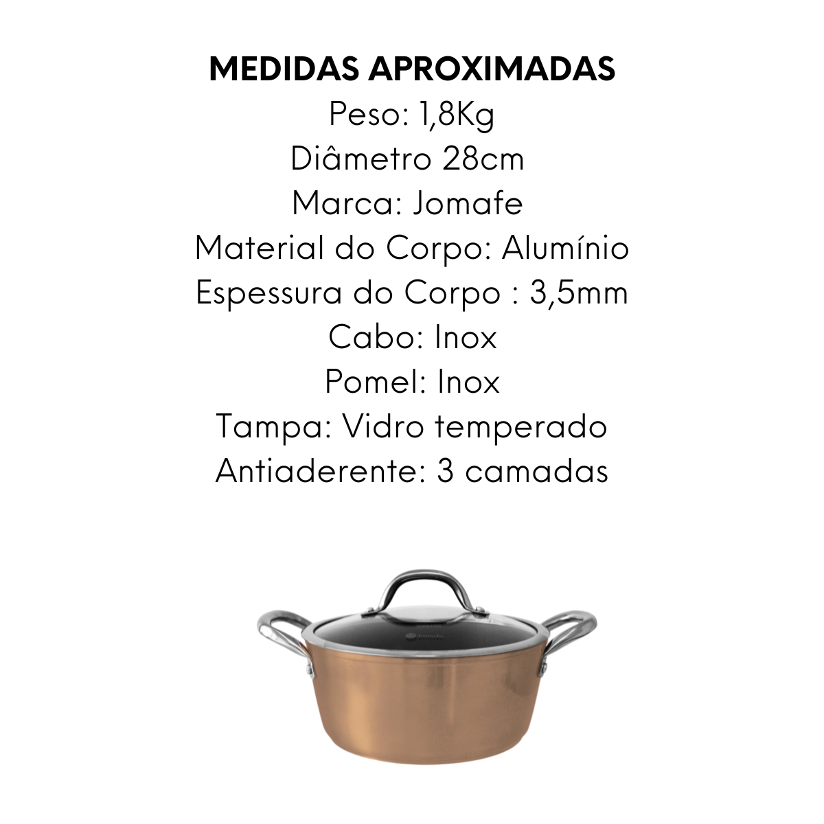 Caçarola Cobre Com Tampa de Vidro Jomafe