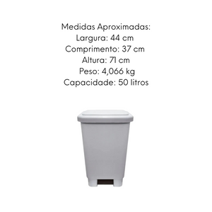 Lixeira Retangular Branca com pedal 50L OU