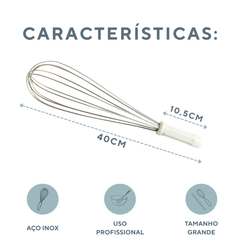 Batedor Fouet Aço Inox 40cm