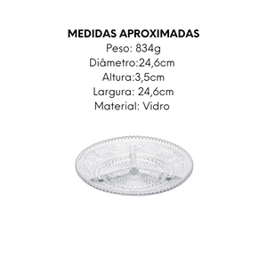 Petisqueira com 3 divisória 24,6cm de Vidro Day Home
