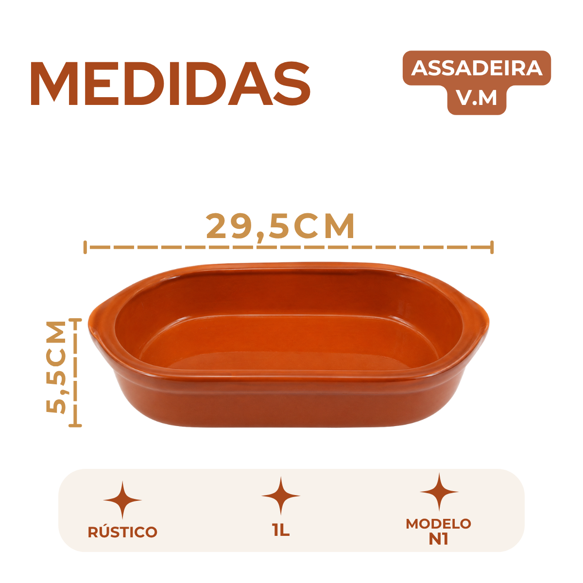 Assadeira Oval Cerâmica 1L