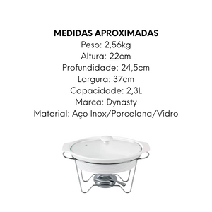 Rechaud Oval de Porcelana Com Queimador e Suporte 2,3L Dynasty