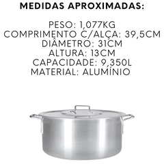 Caçarola Hotel N30 de Aluminio 9,350L - A Gourmet