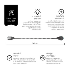 Colher Bailarina Com Garfo Onix Preta Mimo Style