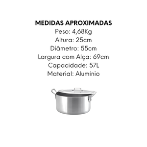 Caçarola Hotel Reta N55 de Alumínio 57L - A Gourmet