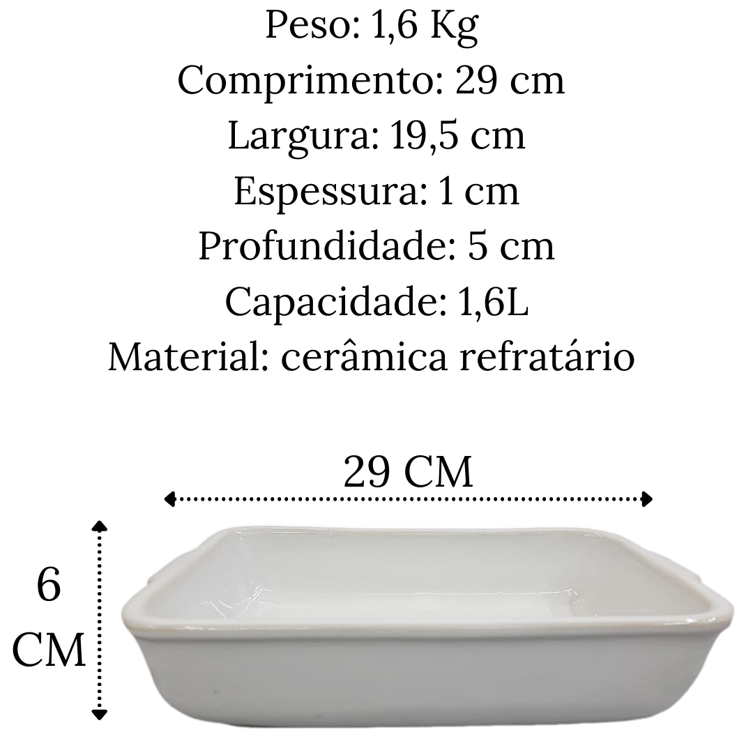 Assadeira Retangular N3 1,6L Cerâmica Refrataria LaFaenza