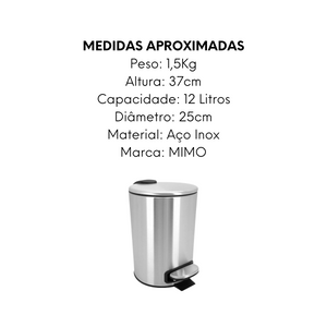 Lixeira em Aço Inox Com Pedal 12L Mimo Style