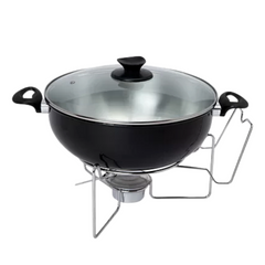 Rechaud Preto Redondo Aluminio 6 Litros C/ Tampa Vidro A Gourmet