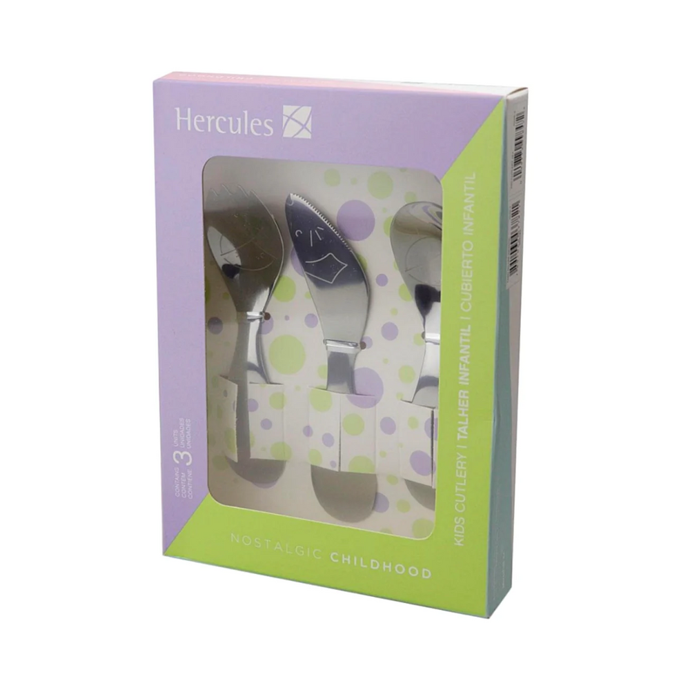Conjunto 3 Talheres Infantil Inox Hercules Nostalgic Caixa Hercules