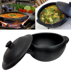 Panela Baixa de Barro Preto Capixaba N5 Com Tampa Artesanato Vilas Boa