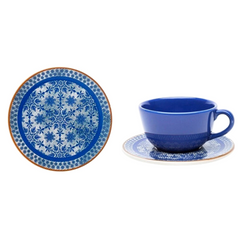 XIcara Chá 200ml C/ Pires Jeans Oxford