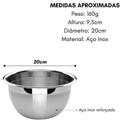 Tigela Bowl em Aço Inox Reforçado 20cm Grande Baccani
