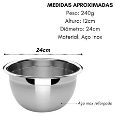 Tigela Bowl Aço Inox Profissional 24cm Confeitaria Baccani