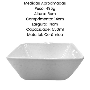 Tigela Bowl Quadrado G 550ml Cerâmica Branca LaFaenza