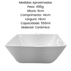 Tigela Bowl Quadrado G 550ml Cerâmica Branca LaFaenza