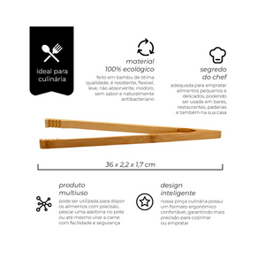 Pinça Reta de Cozinha 36cm de Bambu Mimo Style