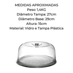 Suporte Porta Bolo Queijos Vidro Com Tampa Plástica Day Home