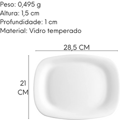 Prato Retangular Parma 28,5 cm em Vidro Temperado Day Home