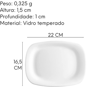 Prato Retangular Pequeno Vidro Temperado 22cm Bormioli Rocco Day Home