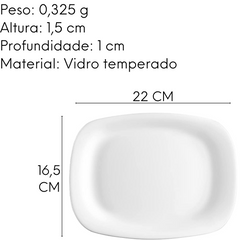 Prato Retangular Pequeno Vidro Temperado 22cm Bormioli Rocco Day Home