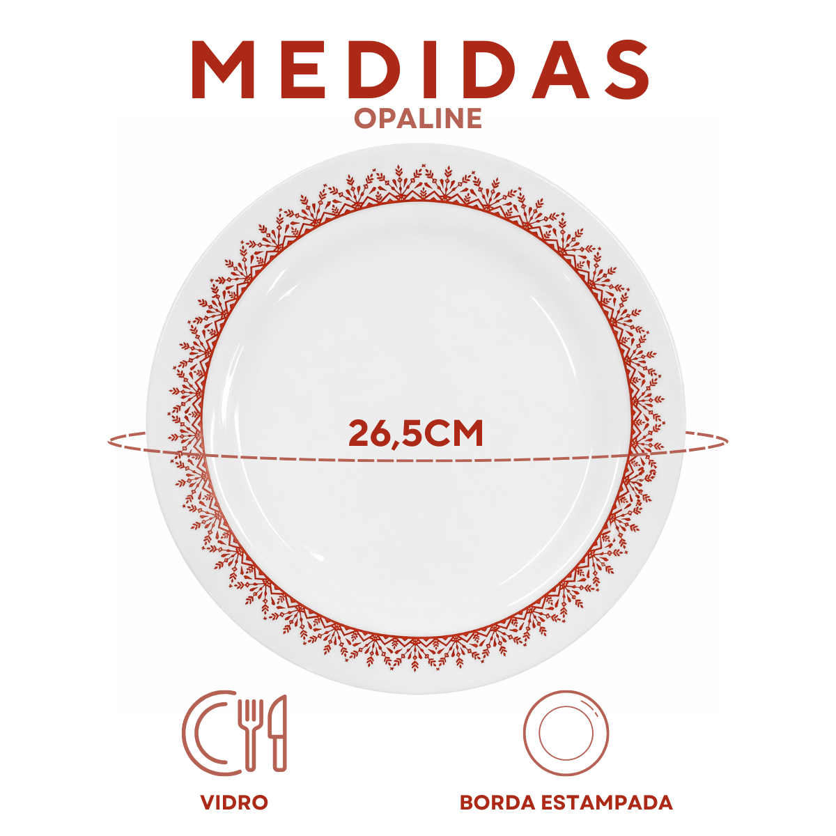 Prato Raso Menu Opaline Borda Vermelho