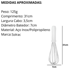 Batedor Fuet Aço Inox 30cm