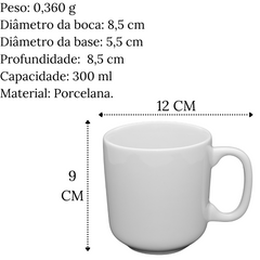 Caneca Paulista em Porcelana Lisa 300ml BelaVista