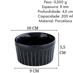 Ramekim em Porcelana Preto Canelado 200ml BelaVista