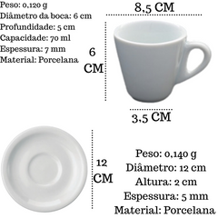 Xicara C/ Pires Pirâmide 70ml em Porcelana BelaVista