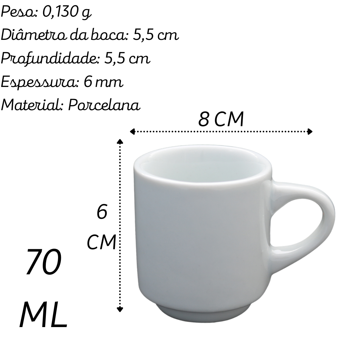 Xicara de Café Hotel S/ Pires 70ml Porcelana BelaVista