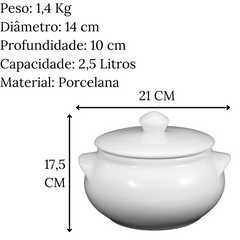 Cumbuca Grande C/ Tampa 2,5L em Porcelana BelaVista
