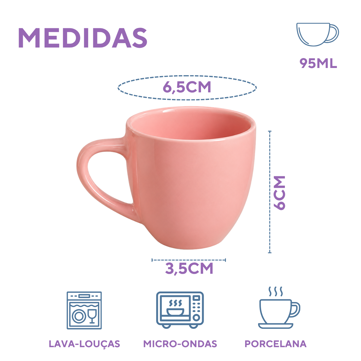 Xicara de Café 95ml Porcelana Rosa