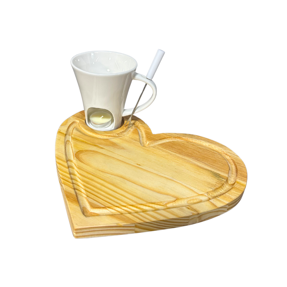 Caneca Fondue com Tabua Coração - A Gourmet