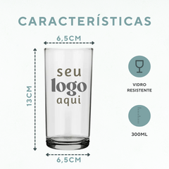 Kit 50 Copos Cylinder de Vidro 300ml Personalizado