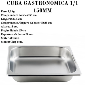 Cuba Gastronómica em Aço inox 201 C/ Alça 1/1 150mm Gourmet Mix