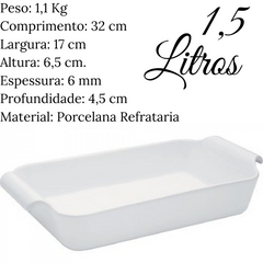 Travessa Refratario Rasa 1,5L Branca C/ Alça Oxford