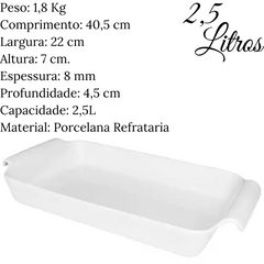 Travessa Refratario Rasa 2,5L Branca C/Alça Oxford Oxford