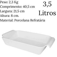 Travessa Refrataria Funda 3,5L Branca C/Alça Oxford