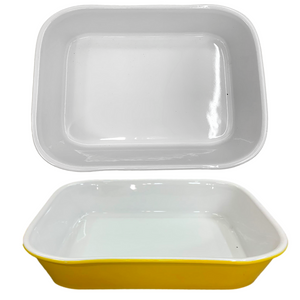 Travessa Refrataria Bake Médio Branco e Amarelo 1,5L Oxford