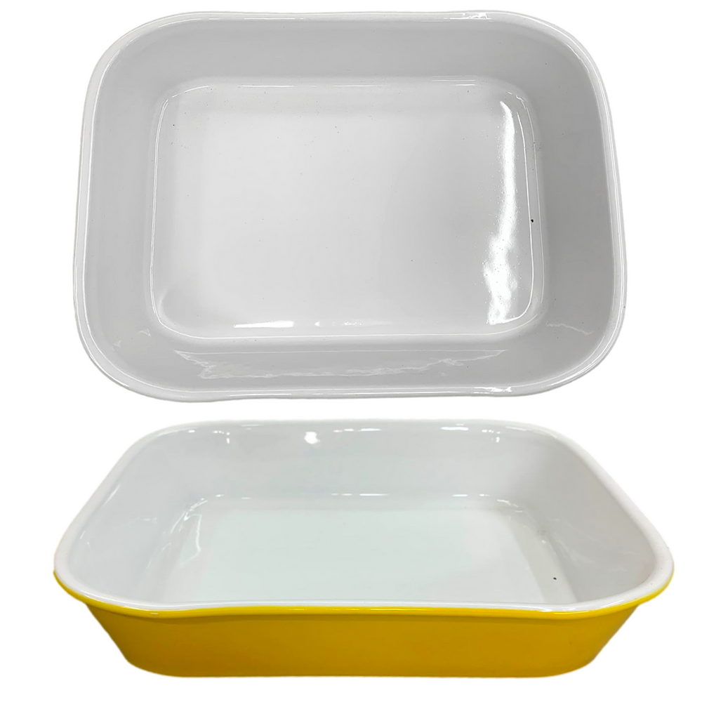 Travessa Refrataria Bake Médio Branco e Amarelo 1,5L Oxford