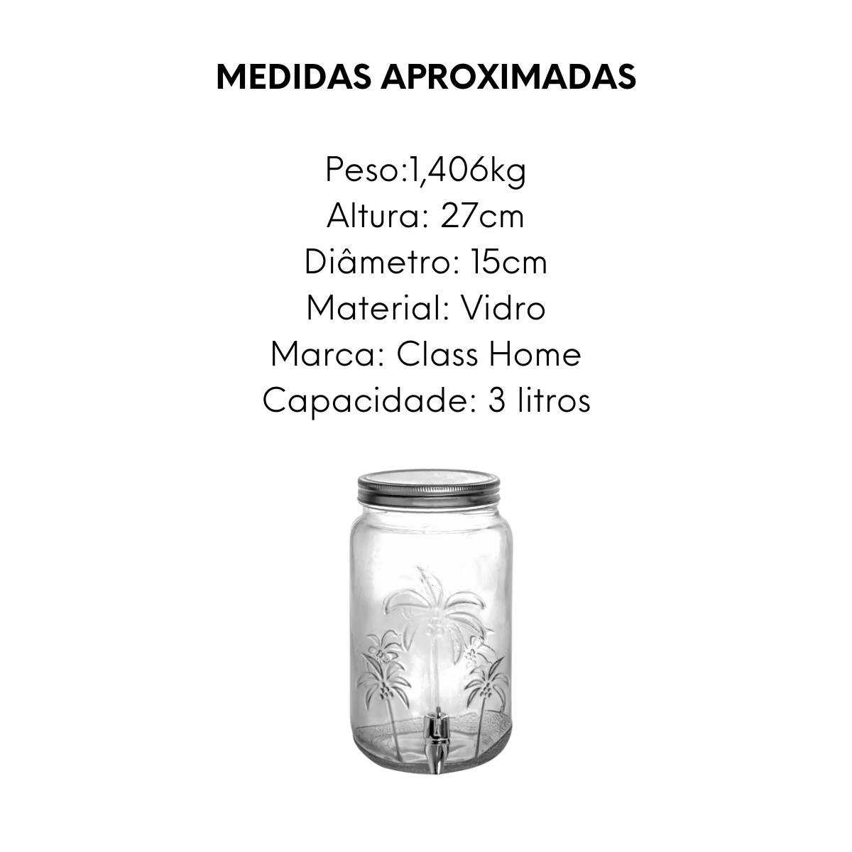 Dispenser Suco 3L de Vidro Class Home