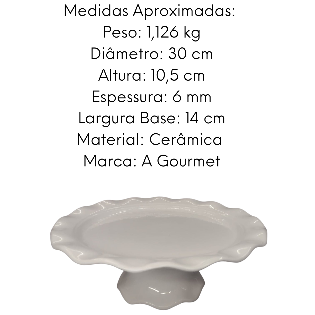 Prato Redondo C/ Pé em Cerâmica Branco Class Home