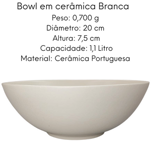 Tigela Bowl Saladeira 20cm Ceramica Branca Glob Imports